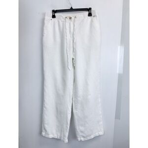 JM Collection‎ Pants Womens 10 White Mid Rise Linen Lined Drawstring Stretch